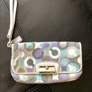 Lavender and teal coach wristlet